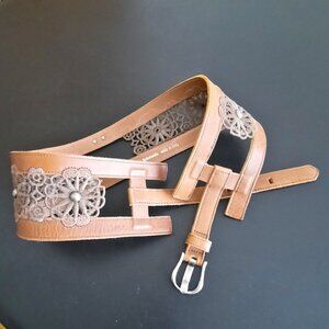 Oilily Corset Belt Small Crochet Lace Leather Women’s Gothic Boho Western